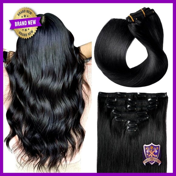 7-Piece Straight Remy Human Hair Clip-In Extensions, 16 Inch, 70G